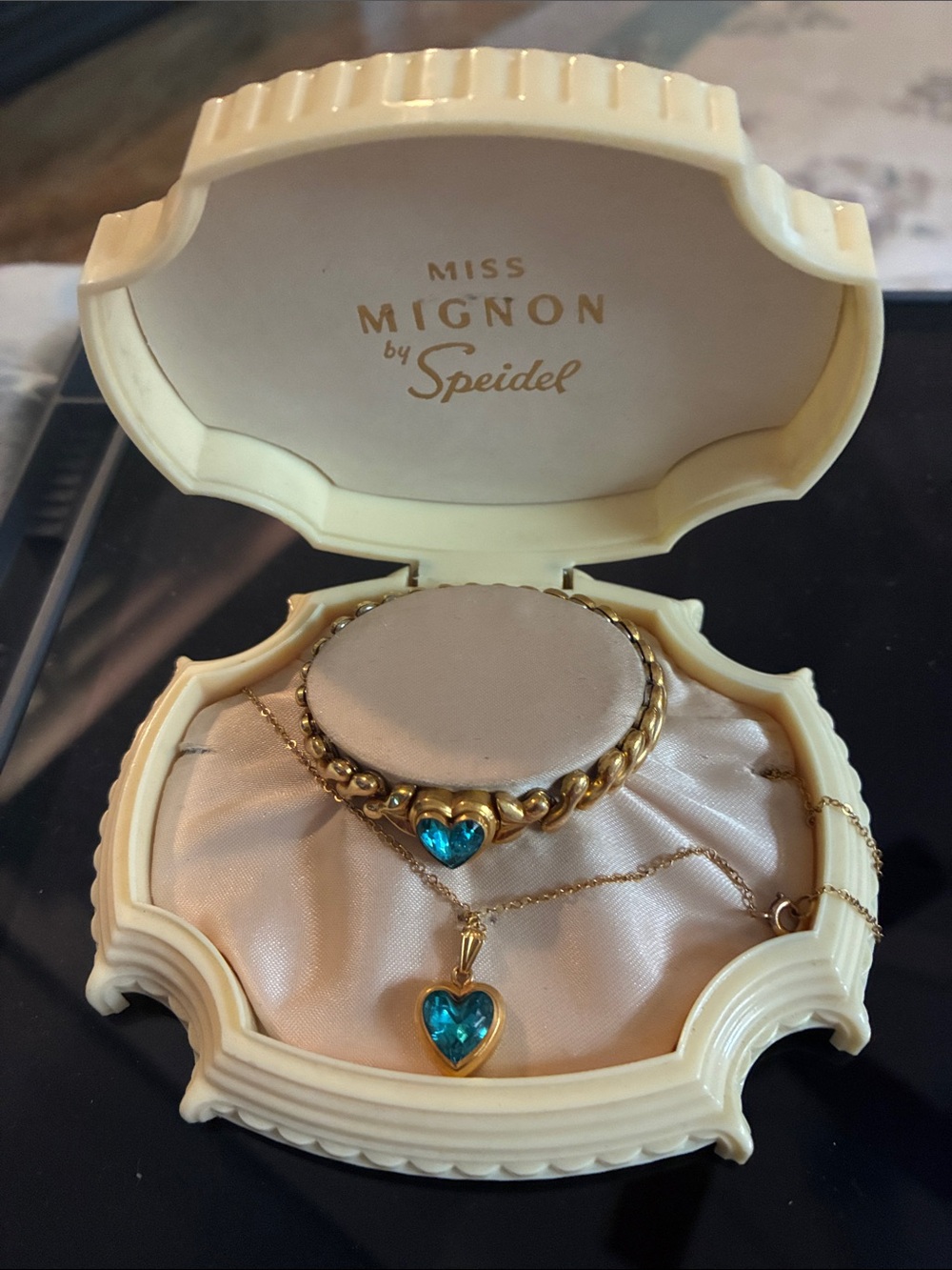 Speidel Gold-Tone Double Heart Necklace with Blue Stones
